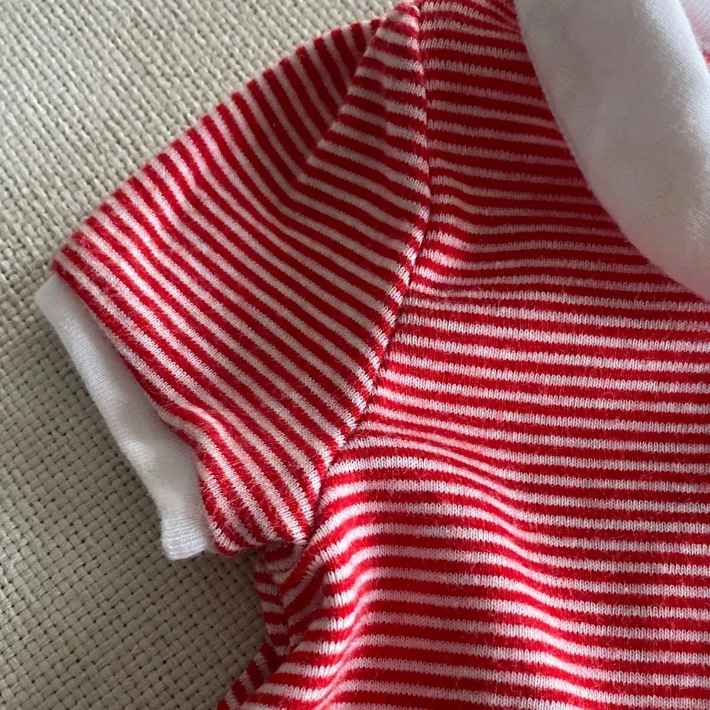 Petit Bateau Red and White Striped Dress with Peter Pan Collar